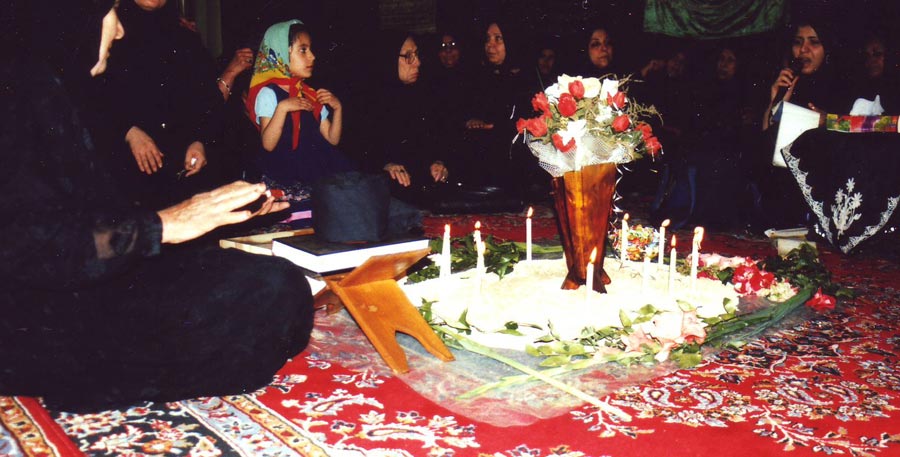 A proxy of Imam Zayn al-Abedin’s grave at the al-Baqi’ cemetery in Medina. presented at a ceremony commemorating his death at a women-only ceremony. Shiraz 2002.