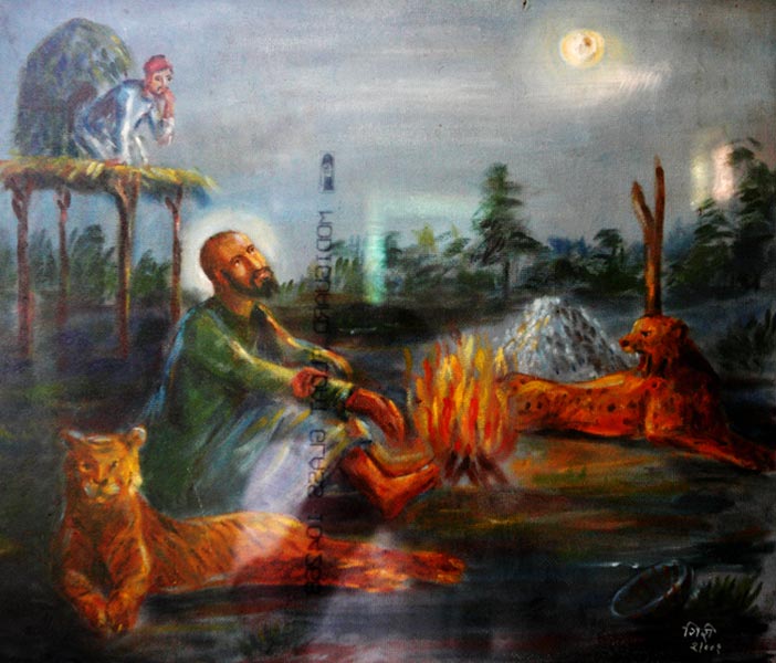 Sailani baba in the company of wild animals in the forest