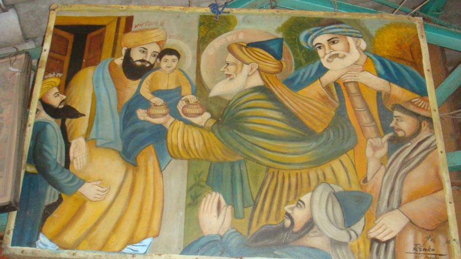 A painting narrating the popular legend of Saint Bhikam Shah’s visit to meet baby Gobind 2010 -- Yogesh Snehi