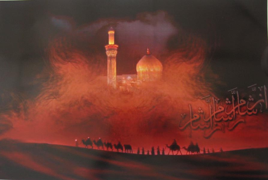 Poster depicting Husain’s caravan travelling to Karbala before the battle.
											Source: Akhtar Alavi, 2009